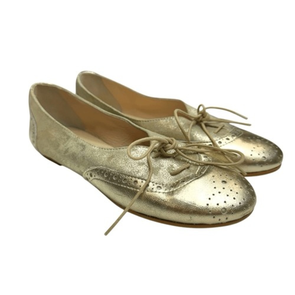Gold Ballet Leather Oxford Flats, 37